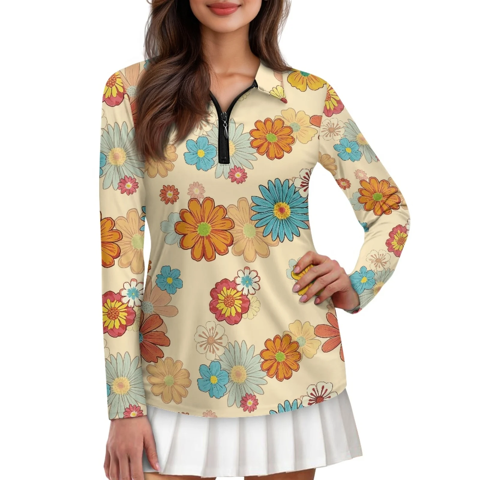 PENSTROLL Abstract Floral Art Womens Lightweight Golf Tops Athletic Fit Tennis Polo Tops for Badminton