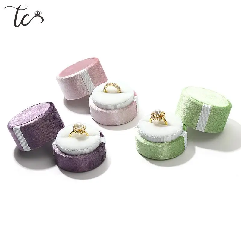 New Small Jewelry Box High-End Velvet Ear Studs Ring Packaging Box Cylindrical Jewelry Case Wedding Ring Holder