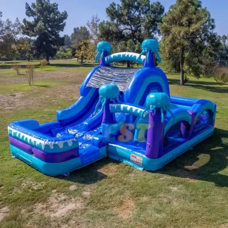 Inflatable Wet Dry Slide With Obstacle Course Bounce House Inflatable Party Jumpers Jellyfish Commercial Inflatable Water