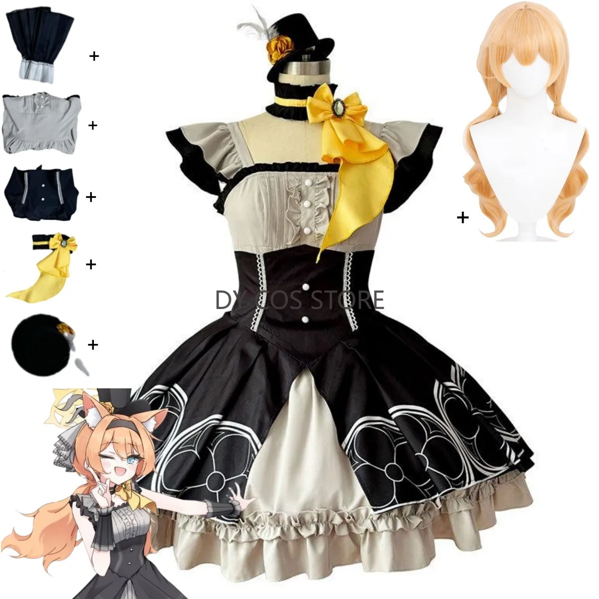 

Game Blue Archive Iochi Mari Cosplay Costume Black Evening Dress Lolita Skirt Wig Adult Woman Cute Christmas Carnival Suit