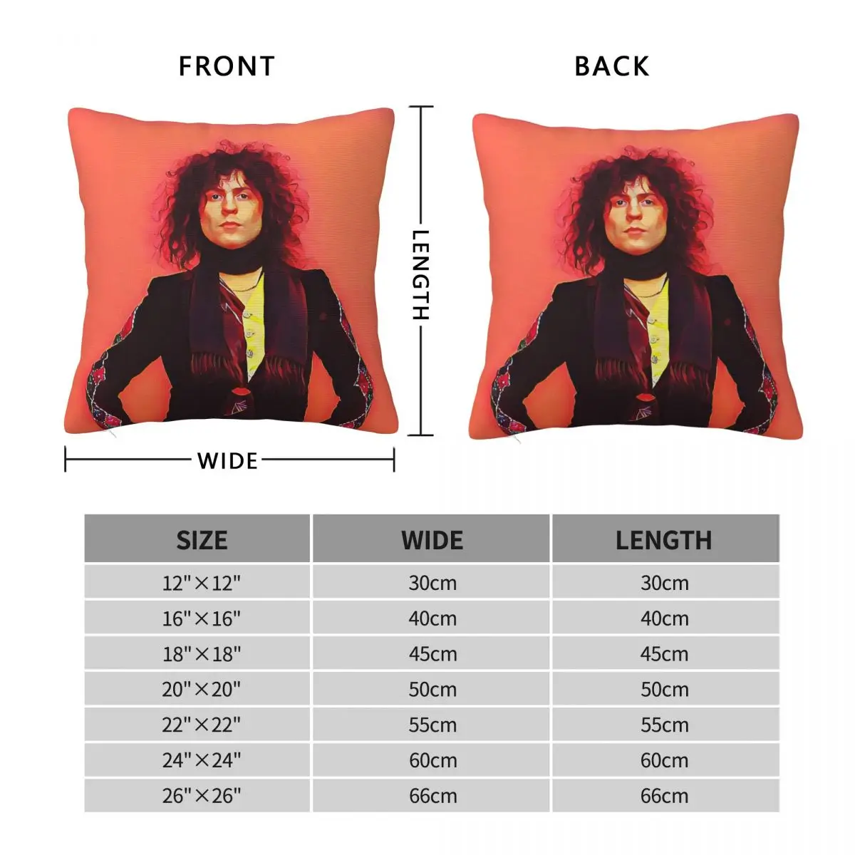 T. Rex Band Marc Bolan Portrait Square Pillowcase Polyester Linen Velvet Creative Zip Decor Pillow Case Car Cushion Cover