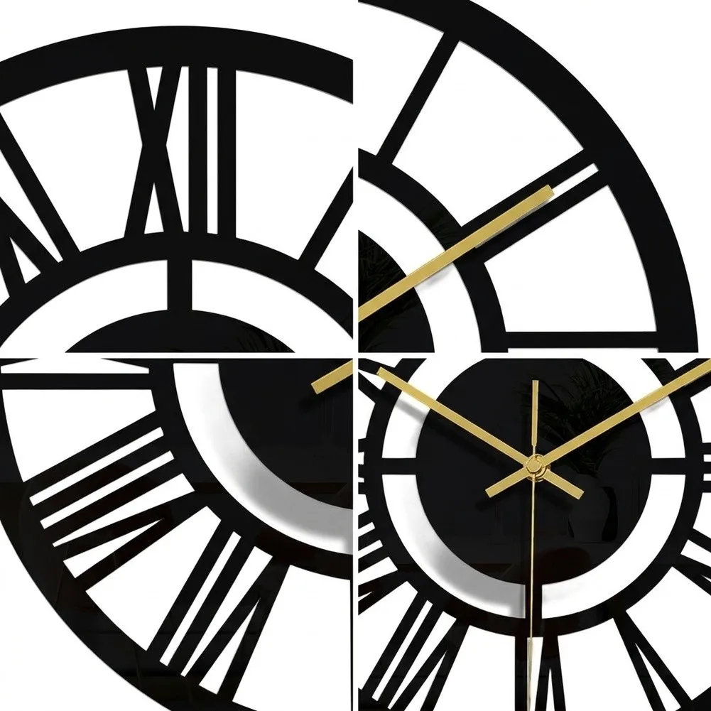 Modern Black Circular For Acrylic Wall Clock Featuring Classic For Roman Numerals For Living Room Bedroom Office Decoration 30cm