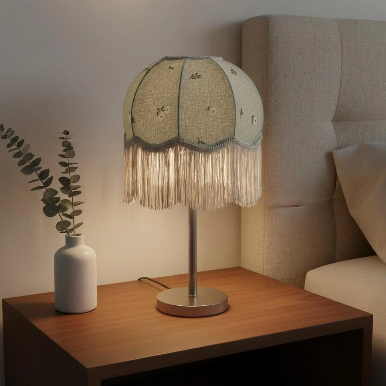 Decorative Fabric Lamp Shade with European Tassel Classic Table Lamp Cover for Modern and Traditional Bedroom Ambiance
