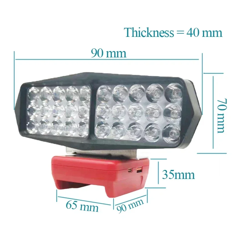 Car 30 LED Work Lamp Light Flashlight Torch Type C USB Power Bank For Makita For DeWalt For Bosch For Milwaukee 18V Battery