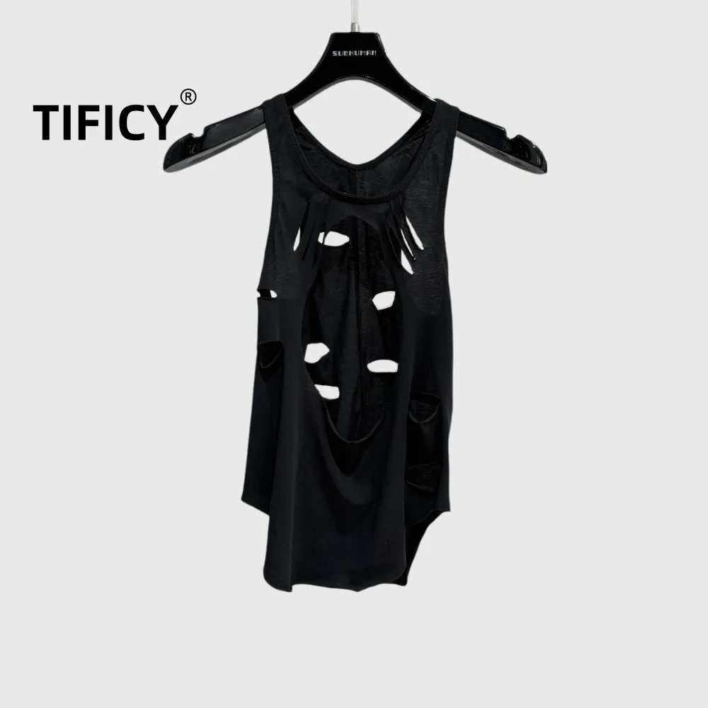 

High Street Tees Women's Dark Style Design Tank Tops Sleeveless Hollowed Out Holes Slim Fit and Versatile Streetwear Tanks