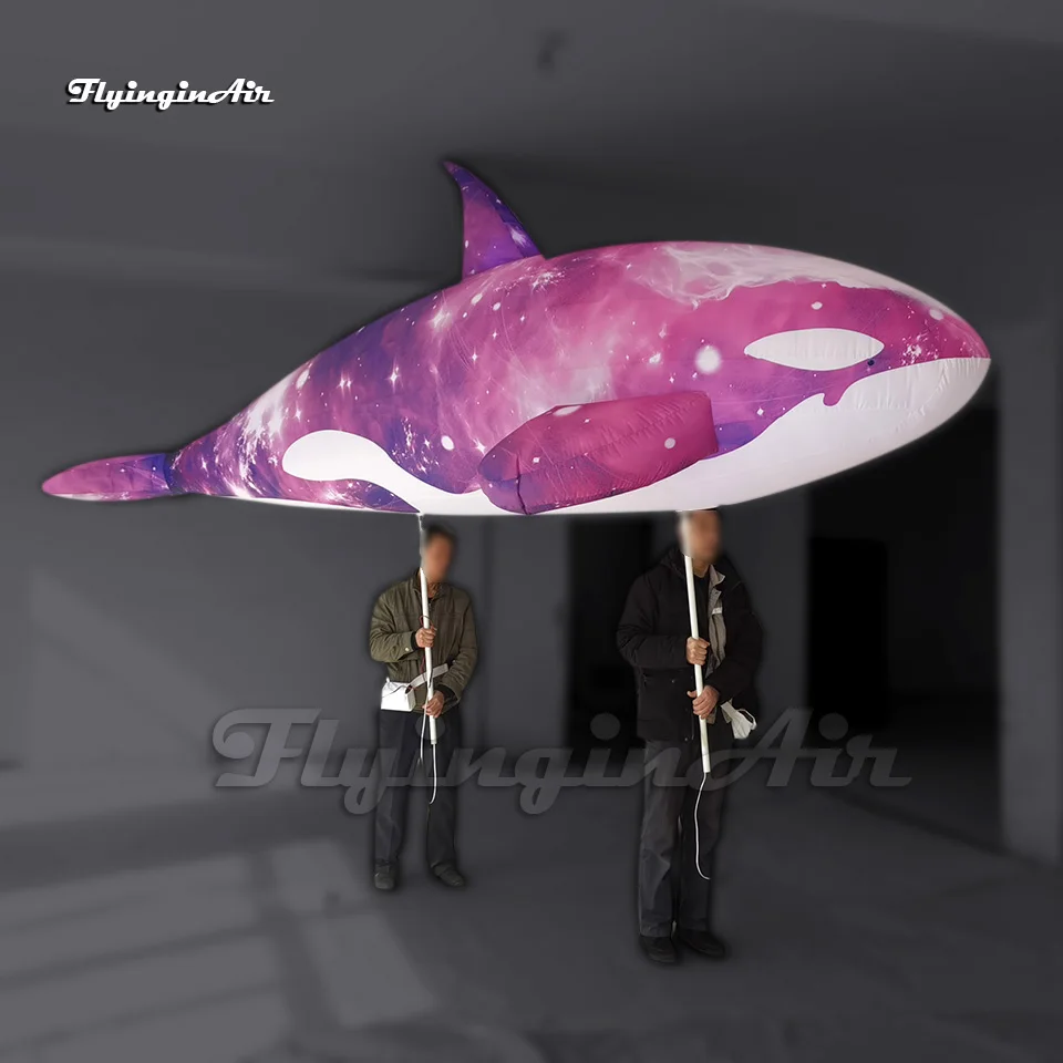 

Amazing Purple Walking Inflatable Killer Whale Puppet Holding Parade Sea Animal Balloon Blow Up Orca With LED Light For Event