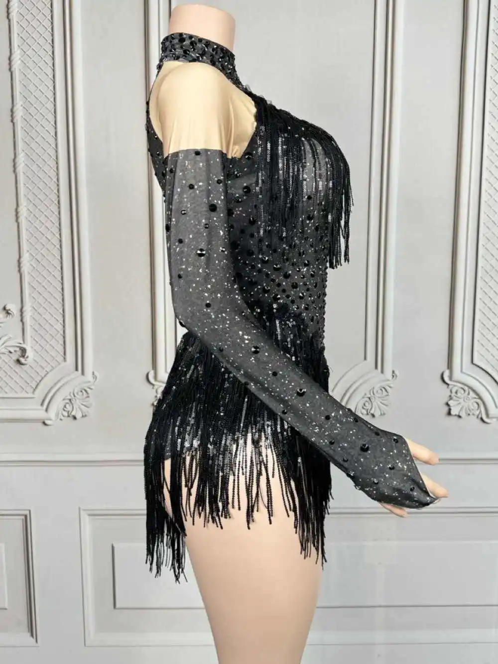 Błyszczące cyrkonie cekiny frędzle body dla kobiet seksowny występ kostium taneczny piosenkarka tancerz trykot pokaż strój sceniczny