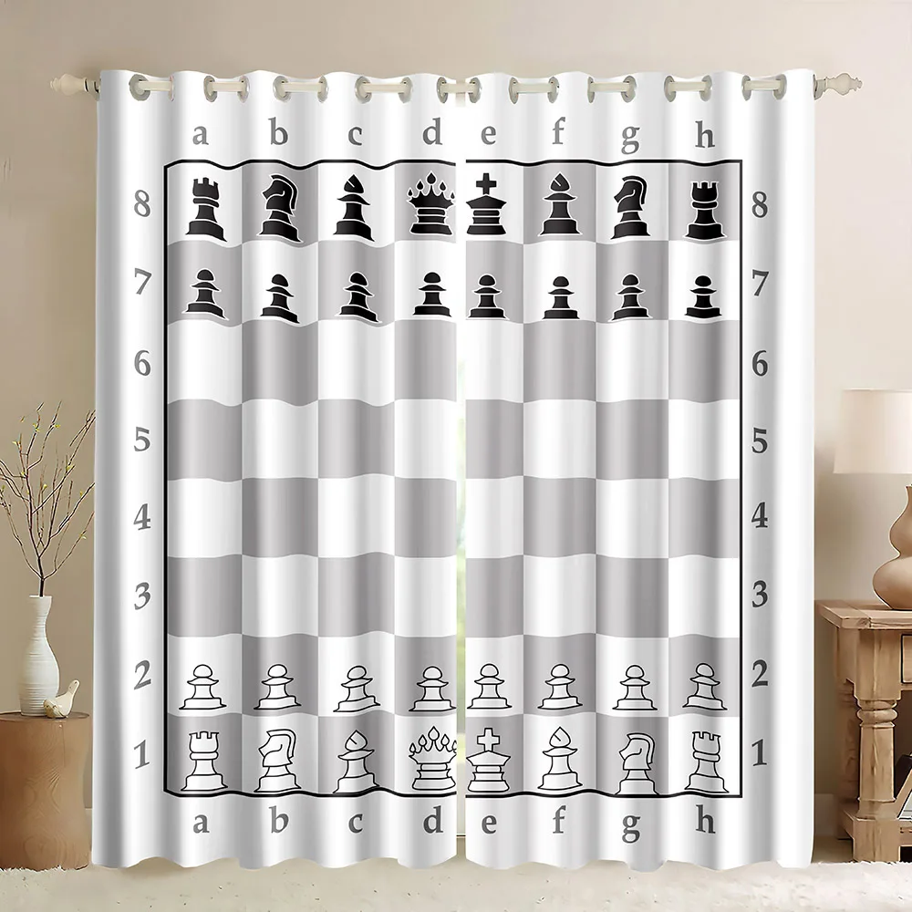 Chessboard  Window Curtains International Chess Games,Chess Board Chess Gaming Blackout Curtains Checkers Board Print Curtains