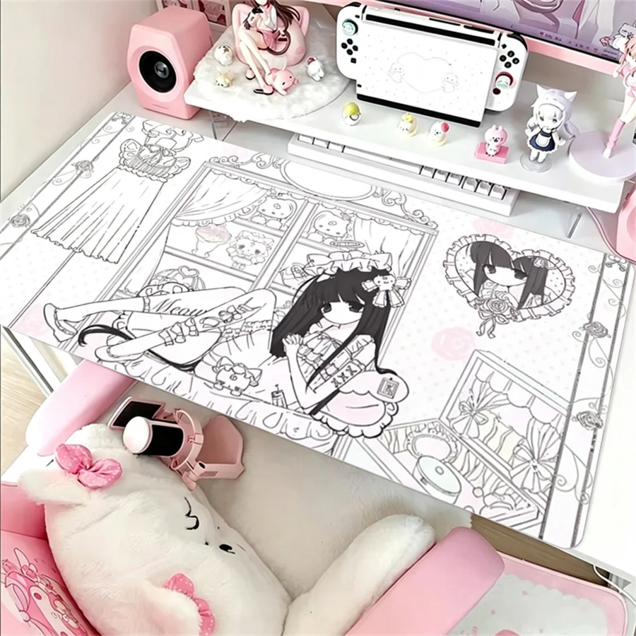 Anime Aesthetics Leather Mouse Pad Pink White Angel Desk Mat Office PC Keyboard Desks Decort Accessories Leather Mousepad Carpet - view 2