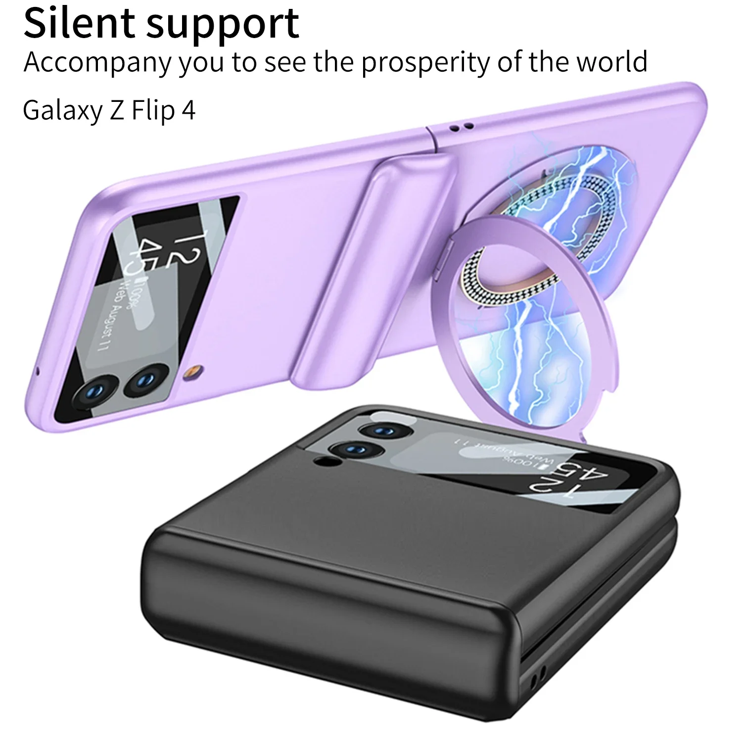 For Samsung Galaxy Z Flip 4 Case Matte All-Inclusive Folding Hinge Ring Bracket Magnetic Wireless Charging Film Shockproof Cover
