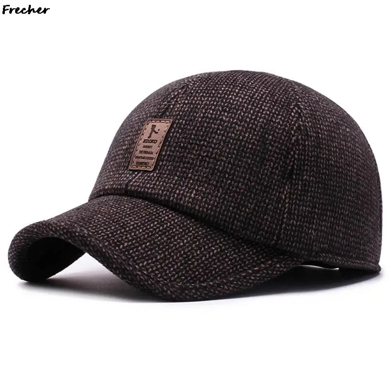 남성 모직 스냅백 모자 귀 보호 피크 캡, 따뜻한 야구 모자, 야외 겨울 캐주얼 Gorras Casquet, 가을