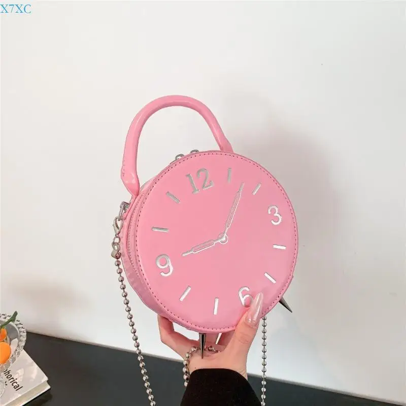 X7XC Women PU Leather Bag Simple Shoulder Bag Clock Crossbody Bag
