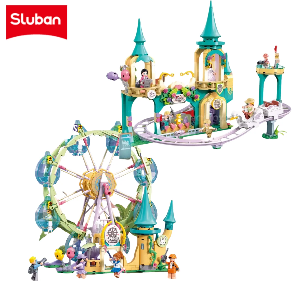 NEW Pink Dream Princess World Amusement Park Ferris Wheel Castle Model Building Blocks Educational Toys for Girls Birthday Gift