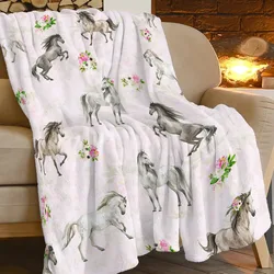 Horse Blanket Gift for Girls Women Cartoon Horses Flannel Cute Farm Animal Blankets Soft Lightweight for Lovers Decor Sofa Bed