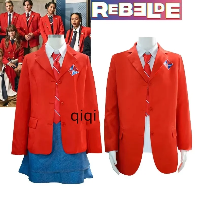 EWS Rebelde Cosplay Costume High School Uniform Red Suit Jacket Skirt Shirt Tie Full Set Halloween Party Costumes for Men Women