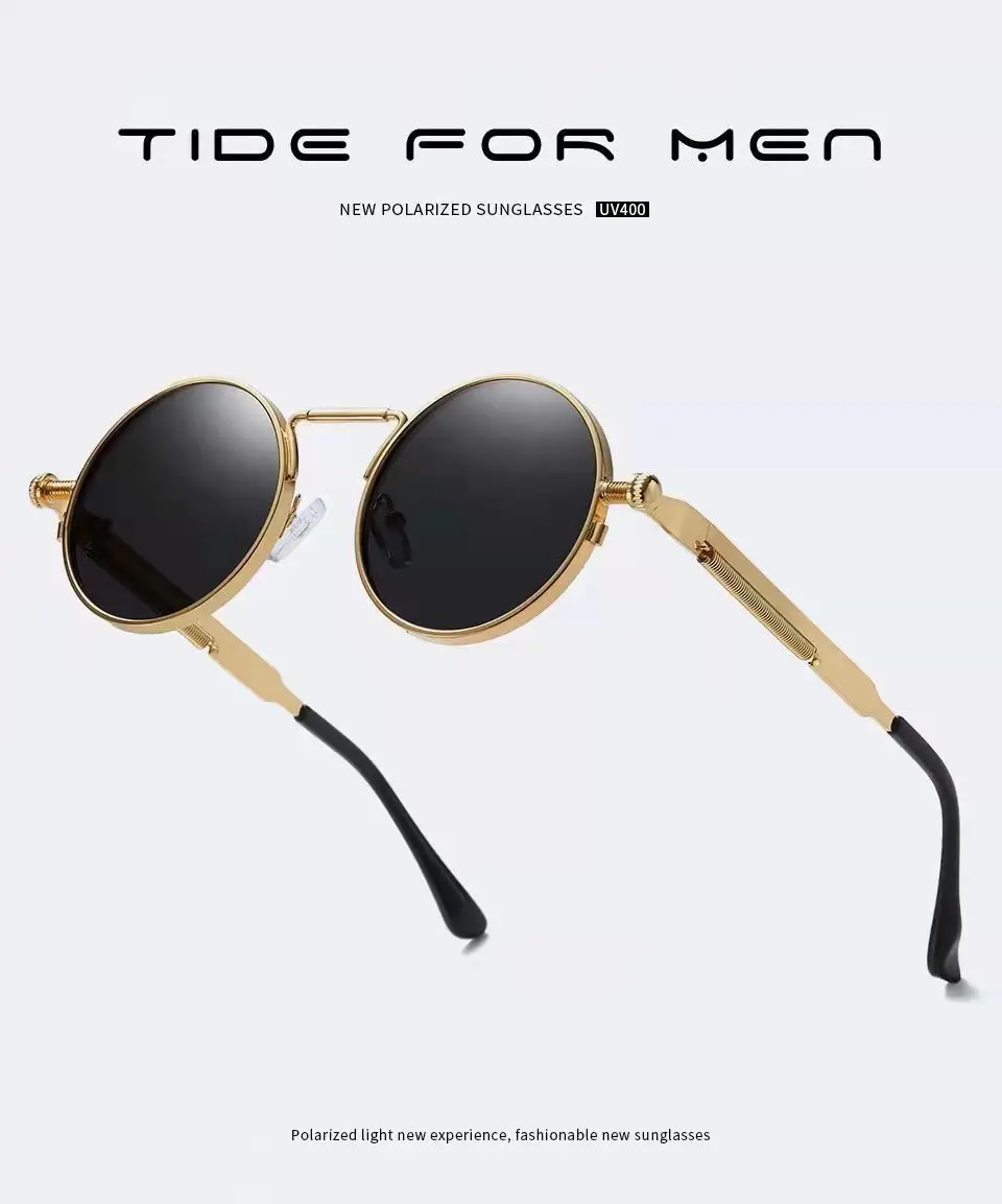 Klassische Sonnenbrille mit rundem Rahmen für Herren, großes Gesicht, spezielles Fahren, hochwertig, cool, stilvoll, UV400, starker Lichtschutz – Detail 1