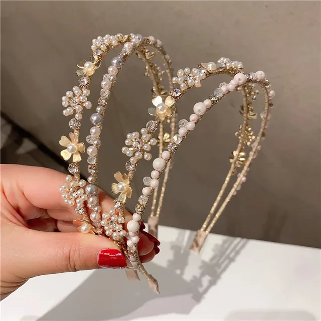 Czeski etniczny kwiat perłowy Handmade opaski Hairbands dla kobiet dziewczynki akcesoria do włosów