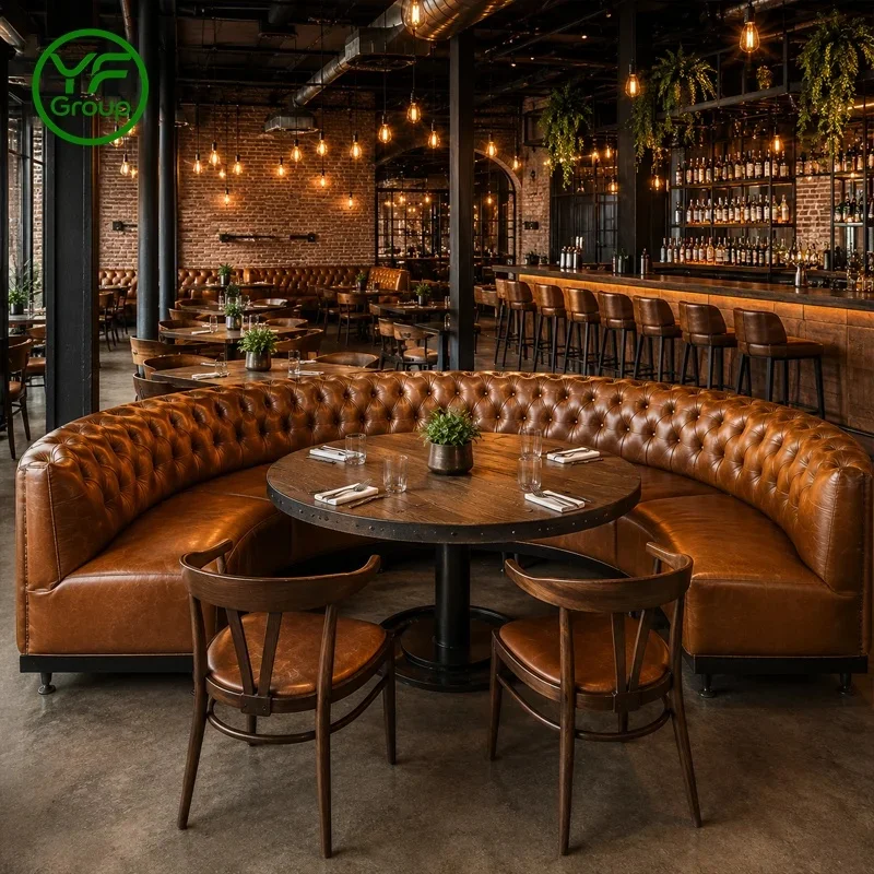 Factory Wholesale Restaurant Furniture Curved Tufted Button Back Booth Seating Set Custom Banquette for Cafe Hotel Lounge