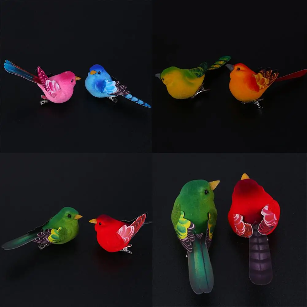 

2pcs Lifelike Bird Model with Clip Crafts Mini Bird Animal Figurines Realistic Flocking Random Color Ornaments Home Decor