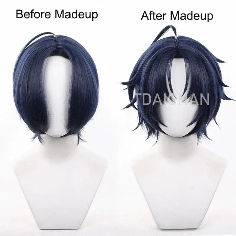 

Asaba Harumasa Wig Game ZZZ Zenless Zone Zero 30cm Short Black Blue Mixed Cosplay Wigs Heat Synthetic Hair Head Bands;3'v,6.h;8'