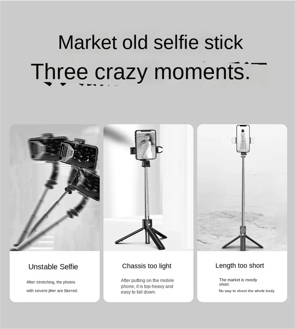 Roreta 360° Rotation 1.7M Selfie Stick Wireless Stand with Light Bluetooth Remote Extendable Tripod for iPhone Live Streaming