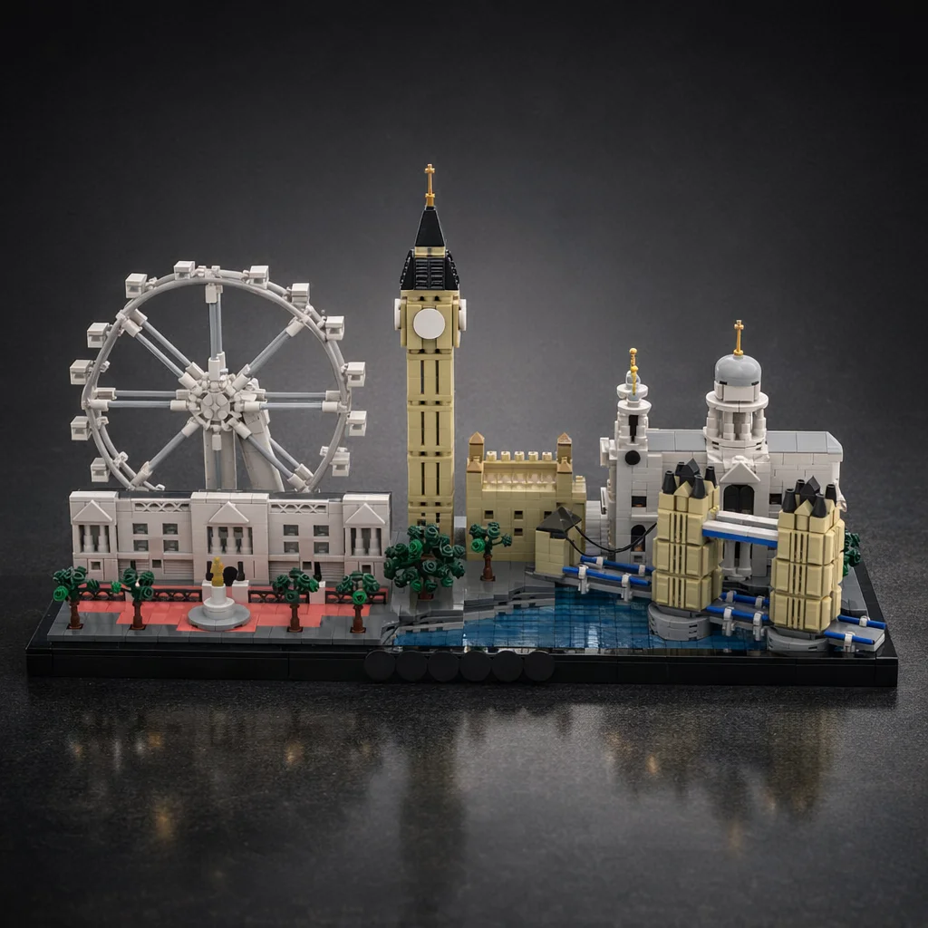 

MOC London Landmark Skyline Building Block Set Ferris Wheel Clock Tower Bridge Architecture Micro Brick Display Model Decor Gift