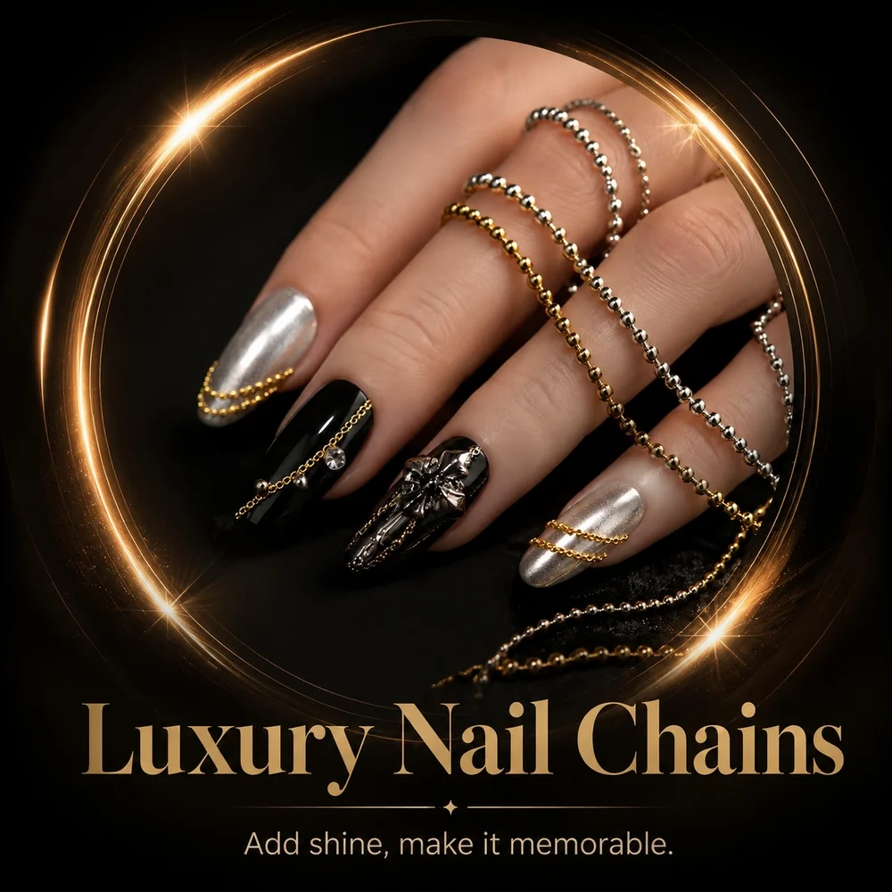 6Grids Shiny Metallic Ball Bead Chain Nail Charms Multicolor Alloy Links Festival Goth Punk Nail Salon Supplies