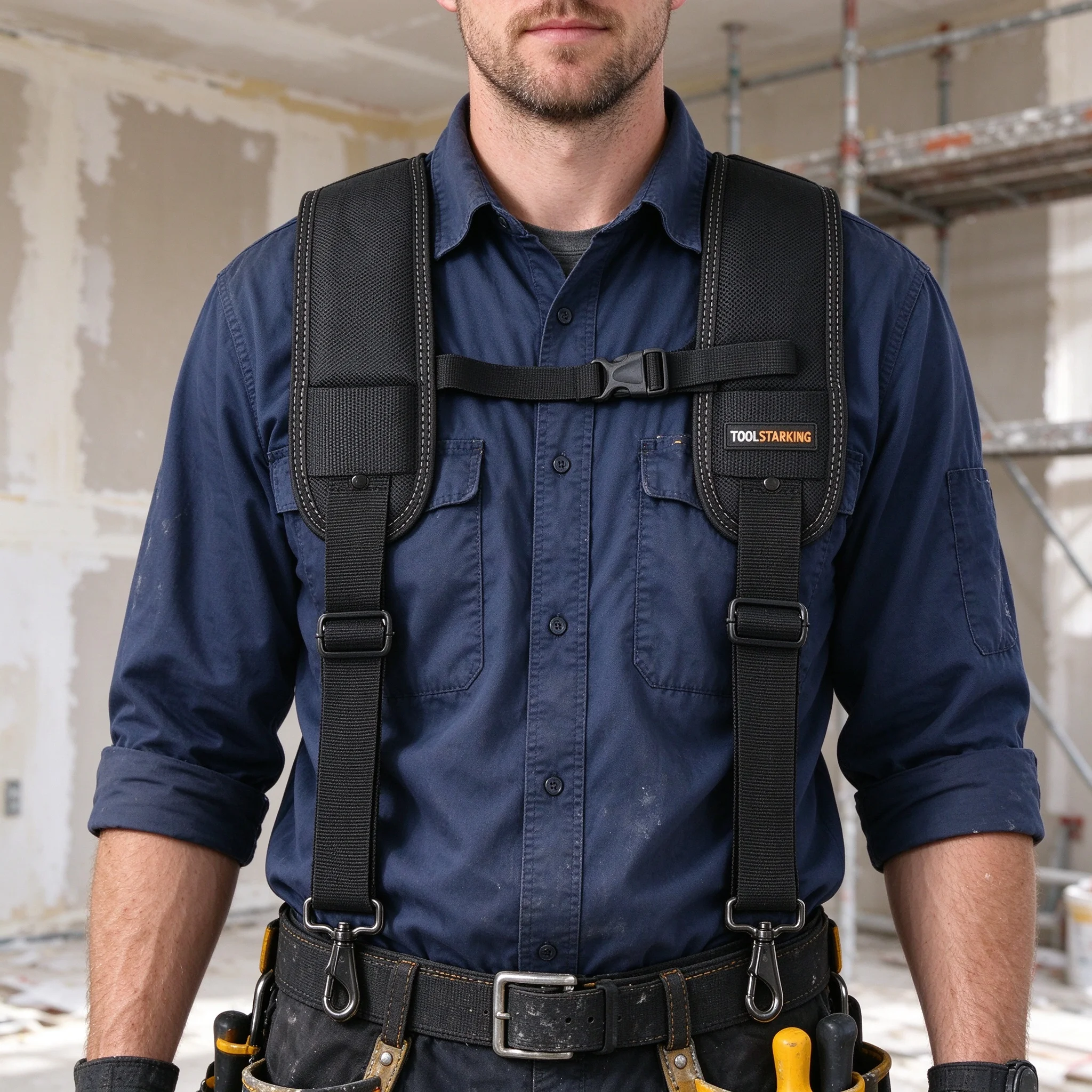 TOOLSTARKING Construction Belt and Shoulder Strap Suit High-Quality Oxford Work Belt Adjustable Buckle Strong Working Belt