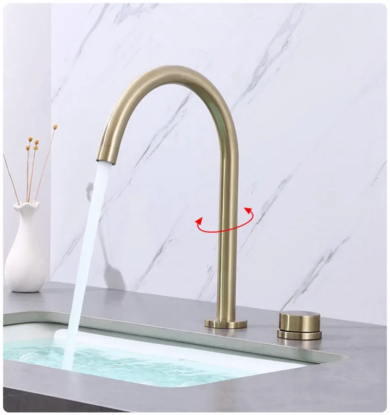 Basin faucet Bathroom two holes Widespread Brushed Gold bathroom sink tap 360 rotating widespread Black basin Tap