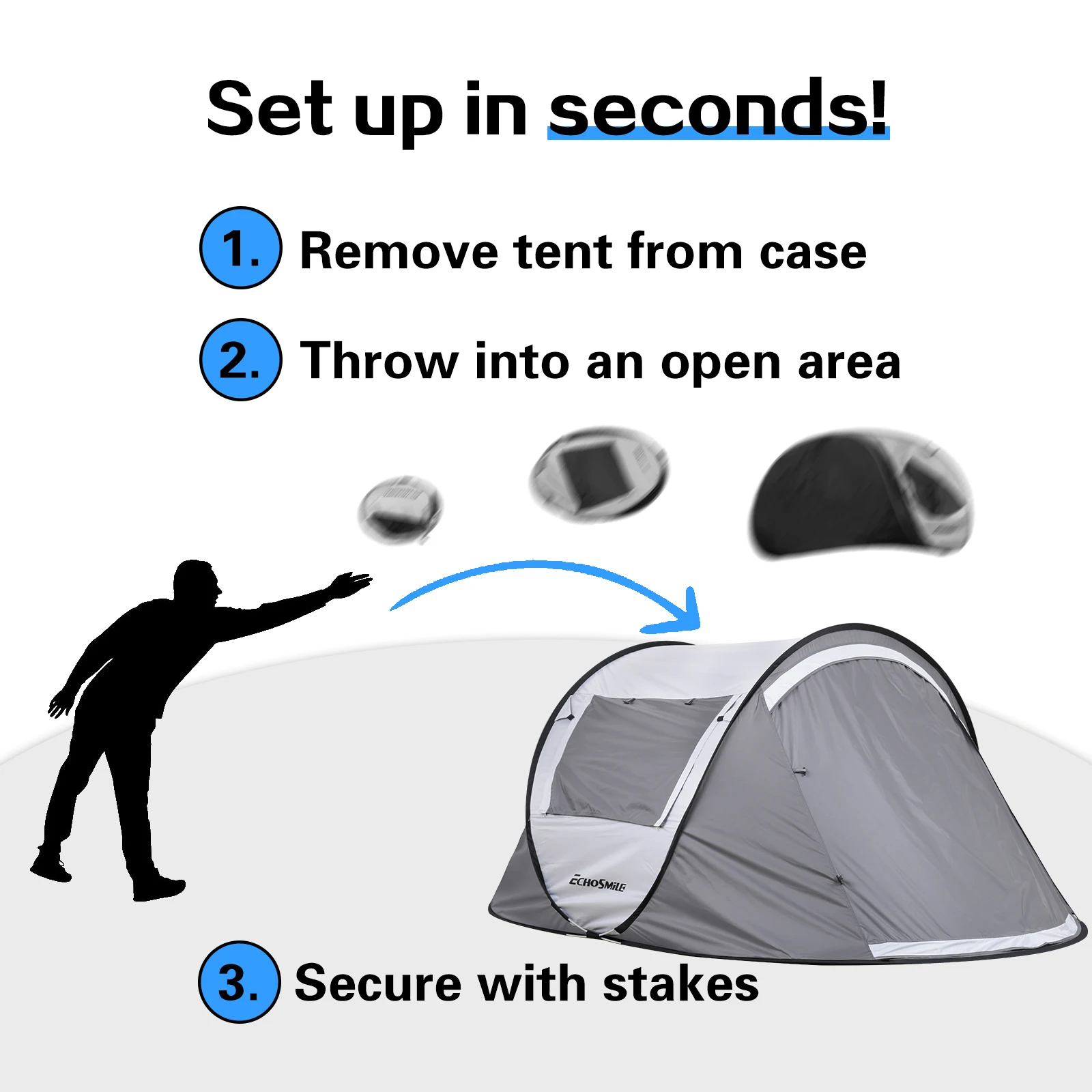 Camping tents are convenient to carry for 2 people White gray automatic opening pop up high quality tents