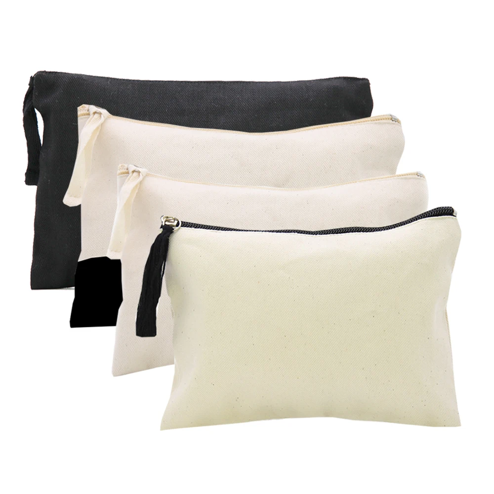 4pcs 16oz Plain Nature Cotton Canvas Makeup Zipper Travel Toiletry Pouch Bag Custom Accept