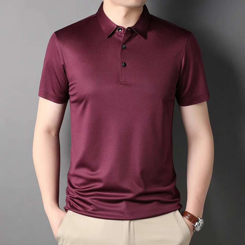 New Short Sleeve Business Casual Men's Polo Shirts Luxury Mulberry Silk Summer Golf Male T-shirts Simple Man Tees 4XL