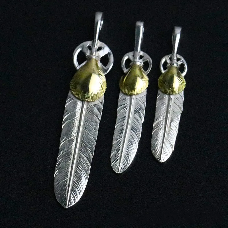 BOCAI New 925 Silver Handmade Small Golden Shell Feather Pendant for Men and Women Trendy Jewelry Accessories Wholesale