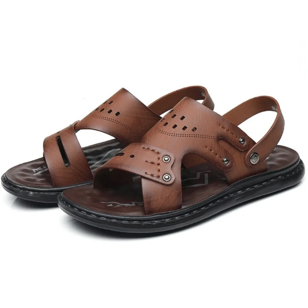 

Латексные стельки, тапочки на толстой подошве, противоскользящие шлепанцы из искусственной кожи, мужские пляжные тапочки с защитой от запаха, мужские тапочки с пряжками на щиколотке