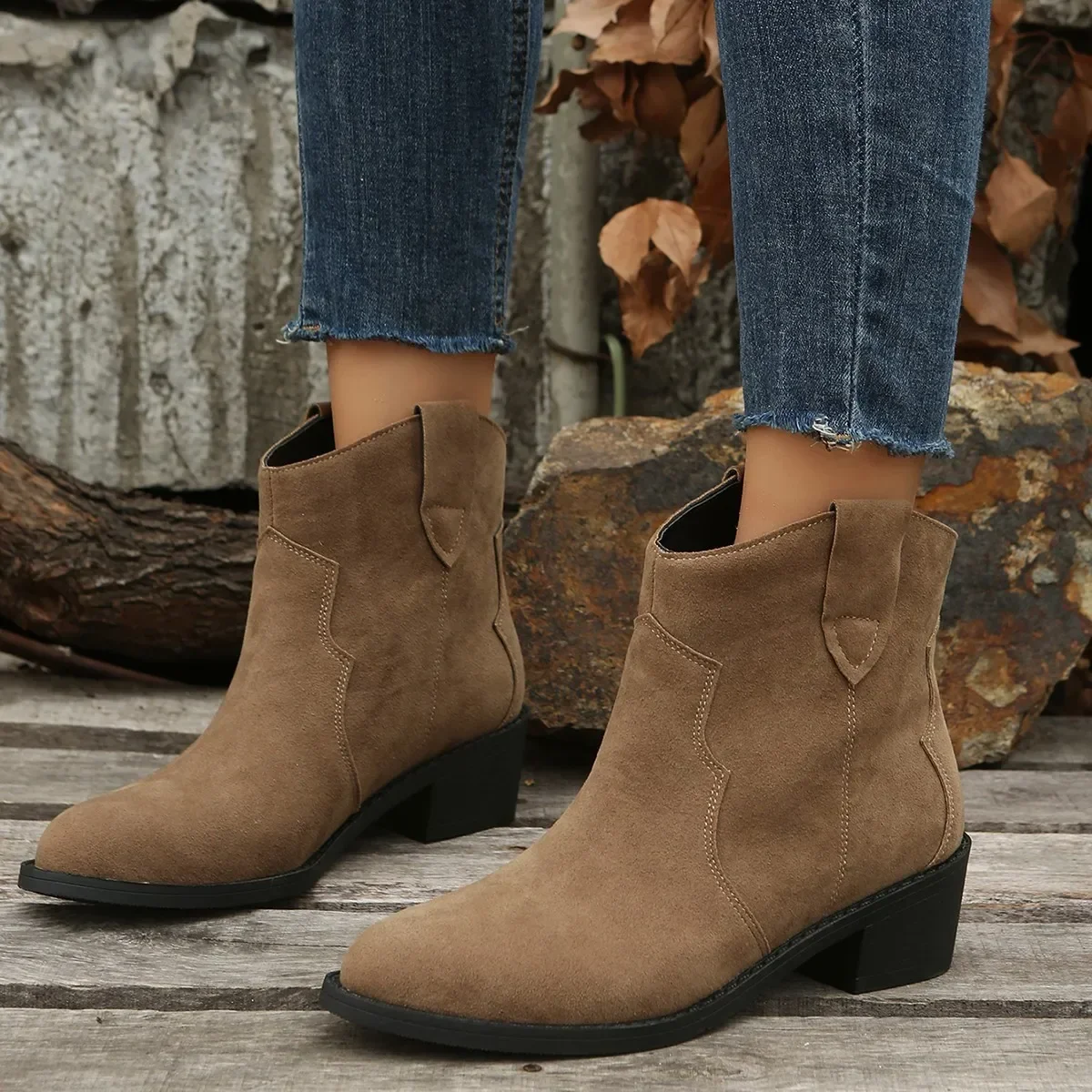 

Winter Classic Chelsea Boots for Woman Real Suede Pointy Toe Wedges Heel Ankle Boots Simple Comfortable Cowboy Boots Female