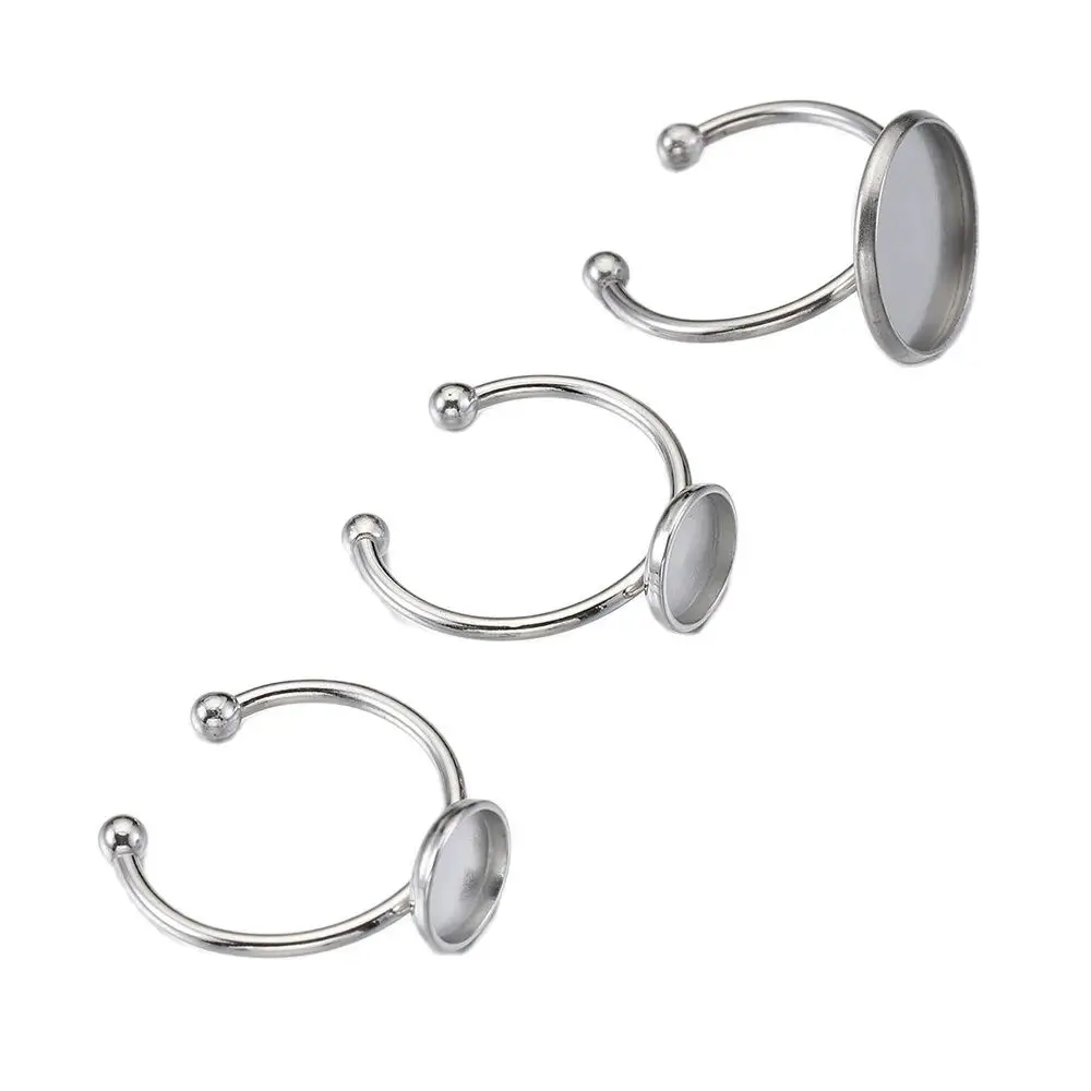 10pcs Stainless Steel Adjustable Open Finger Ring Settings Blank Cabochon Base Bezel Tray Rings For Jewelry Making DIY Ring