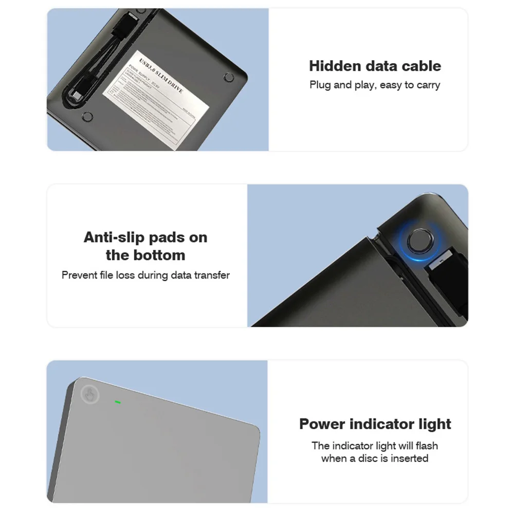 USB3.0 외부 DVD 버너 Type-C 인터페이스 CD +/- RW 광학 드라이브 버너 PC 노트북 MacBook 용 휴대용 CD/DVD ROM 플레이어