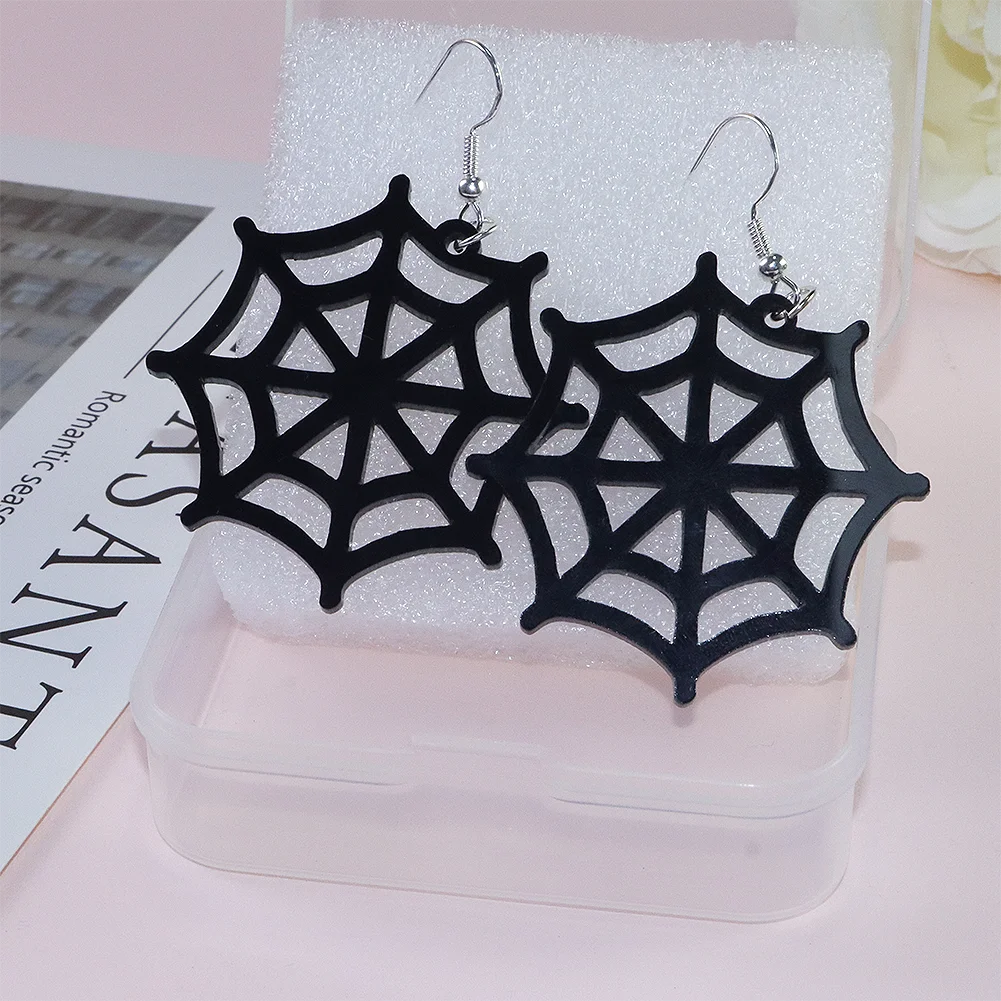 Halloween Theme  Acrylic Hook Earrings Hollow Out Black White Acrylic Resin Earrings Horror Thing Laser Cut Earrings