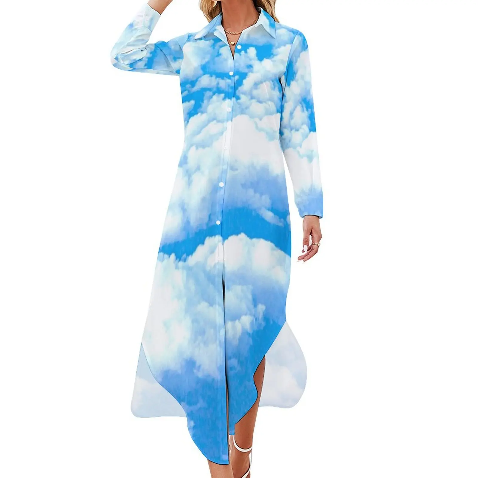 

Blue Sky and Clouds Long Sleeved Shirt Dress luxury evening dresses for women 2024 summer dresses women's summer clothing 2024