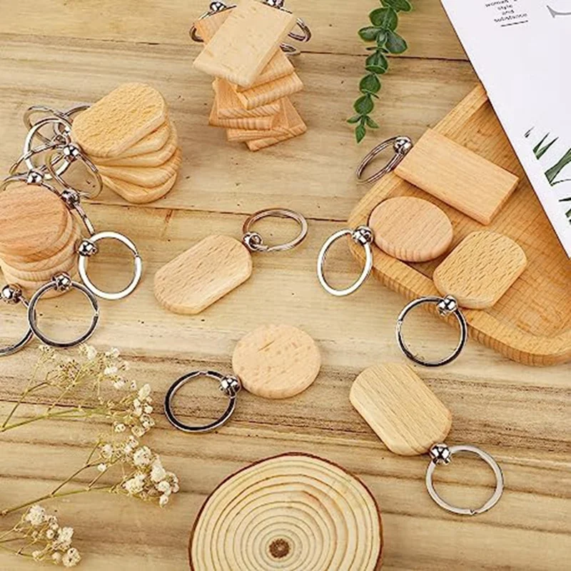 1 Set Wooden Keychain Blanks Engraving Blanks Wood Blanks Unfinished Wooden Fit For DIY Gift Crafts