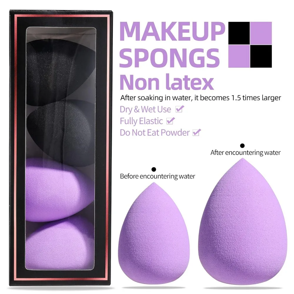 BS-MALL Pennelli per trucco Fondotinta sintetico premium Correttori in polvere Ombretti Trucco Set di pennelli da 18 pezzi con 4 pezzi Spon per trucco