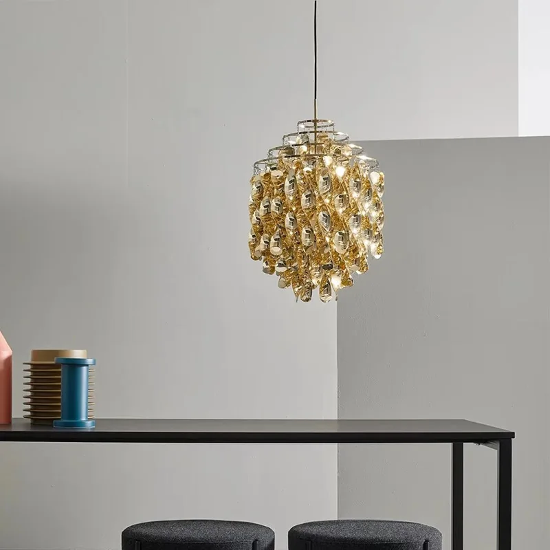 

French Style Bauhaus Spiral Waterfall Pendant Lamp Metal Acrylic Gold Silver Sphere Dimmable Ceilings Lustre