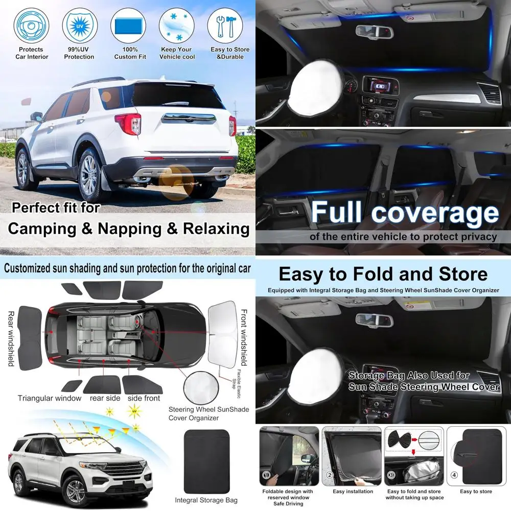 

Universal Windshield Sun Shade Set for SUVs, ST, XLT, Limited, Platinum Trims, Side & Rear Window Covers for Privacy Protection