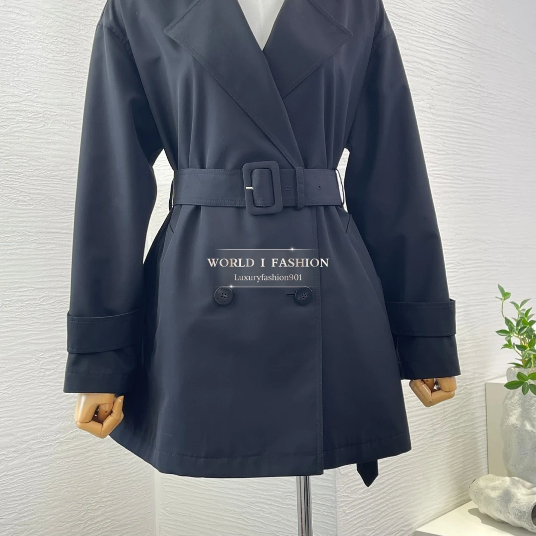 سترة سوداء طويلة الأكمام طية صدر السترة قمم 2025 تصميم جديد #6