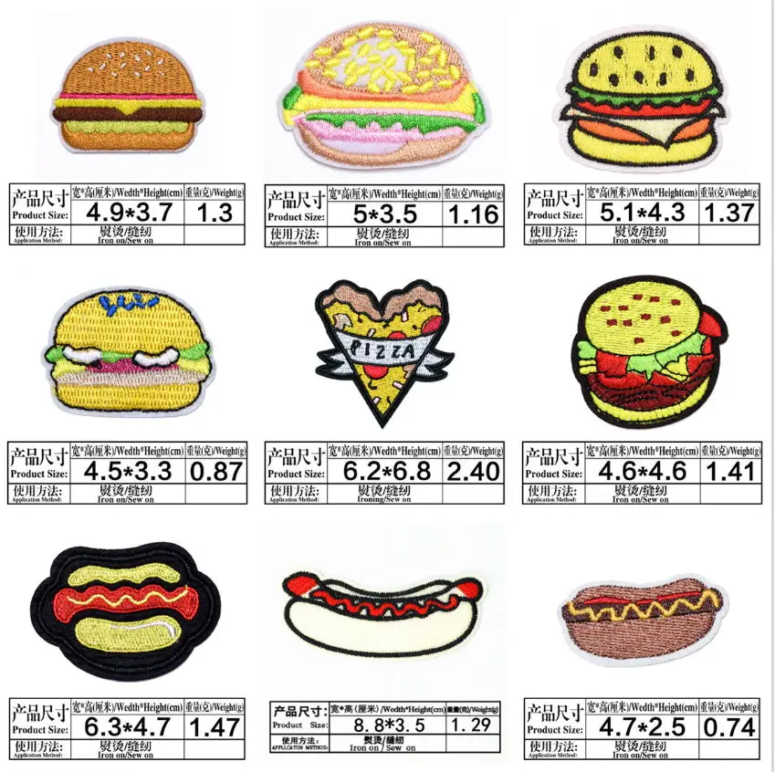 10 Pcs Egg Hamburger Embroidery Patches Embroidered Clothing Hat Bag Shoe Repair Material Phone Gift Box Decor DIY Accessory