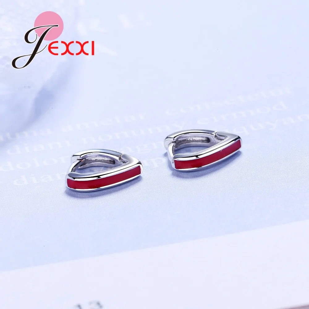 Lovely Heart Shaped Lever Back Earrings Solid 925 Sterling Silver Hoop Red Enamel Paint Wedding Engagement Accessroies Jewelry