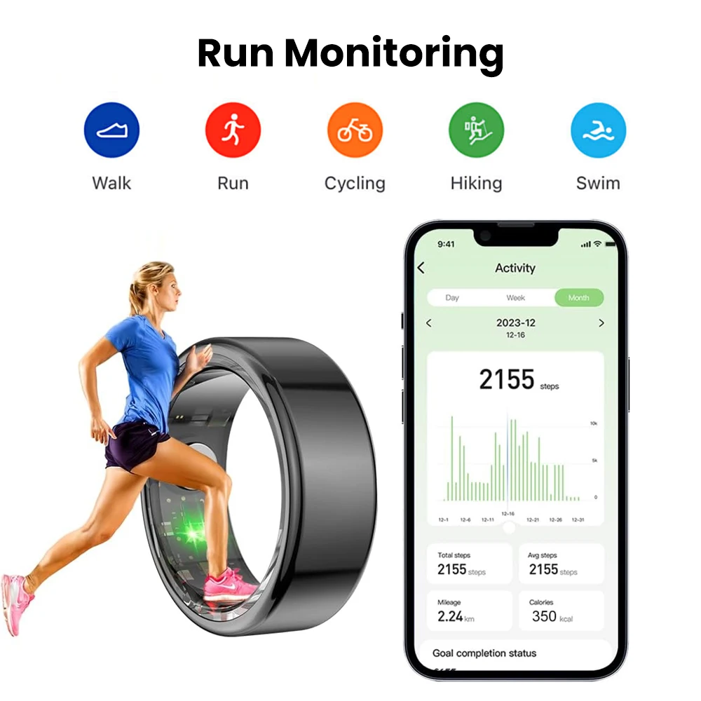 Imagem -05 - Miucda-impermeável Inteligente Ble Anel Fitness Tracker Modos Multi-esporte Freqüência Cardíaca Sangue Monitor de Oxigênio Passo do Sono Ip68 5atm