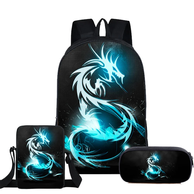 Classic Moon And howling Wolf 3D Print 3pcs/Set pupil School Bags Laptop Daypack Backpack Inclined shoulder bag Pencil Case