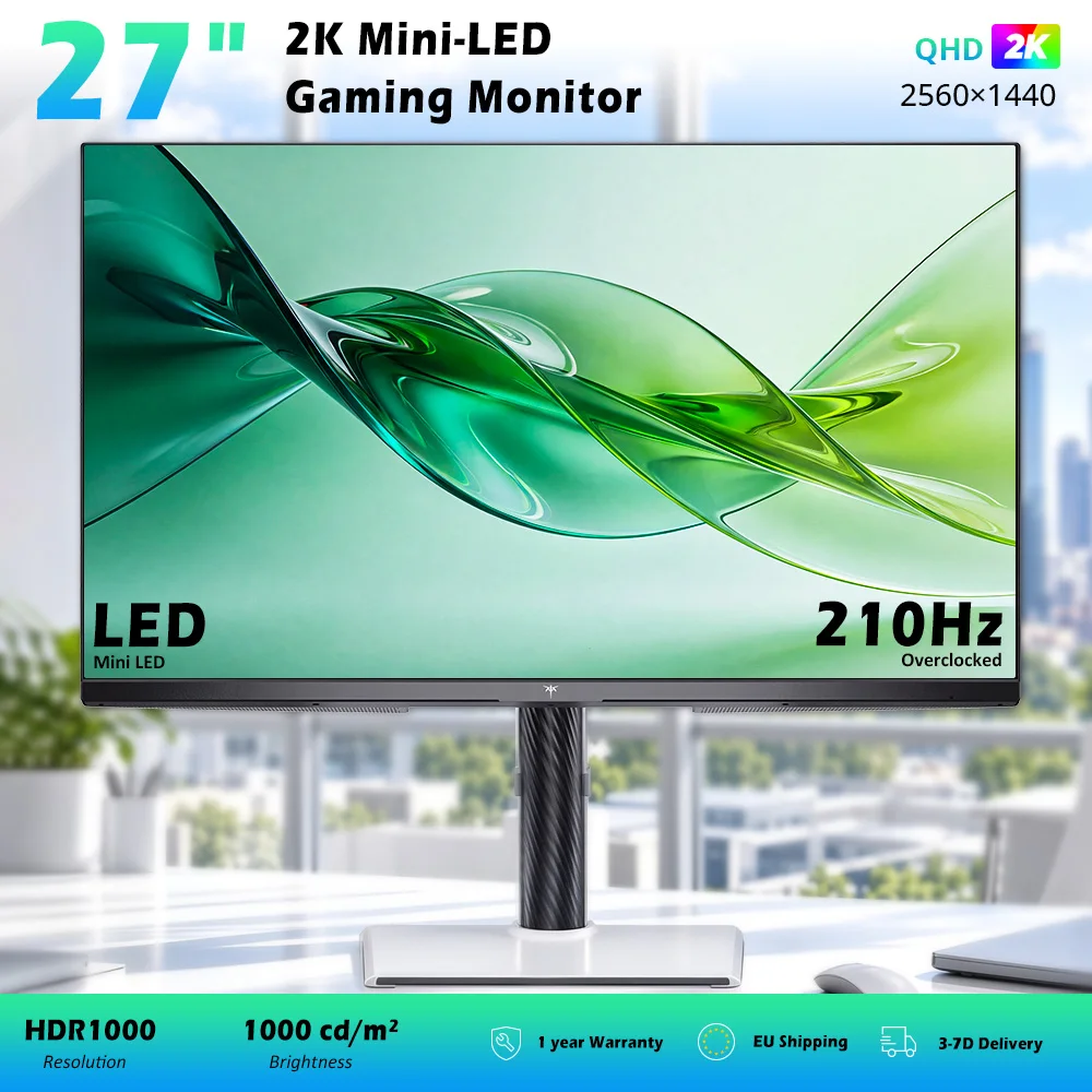 KTC M27T6S 27-inch mini-LED-gamingmonitor – 2K QHD 2560x1440, 200 Hz (overclocking tot 210 Hz), snelle IPS-schermtechnologie, HDR1000, 1 ms responstijd, Adaptive Sync, in hoogte verstelbare standaard,