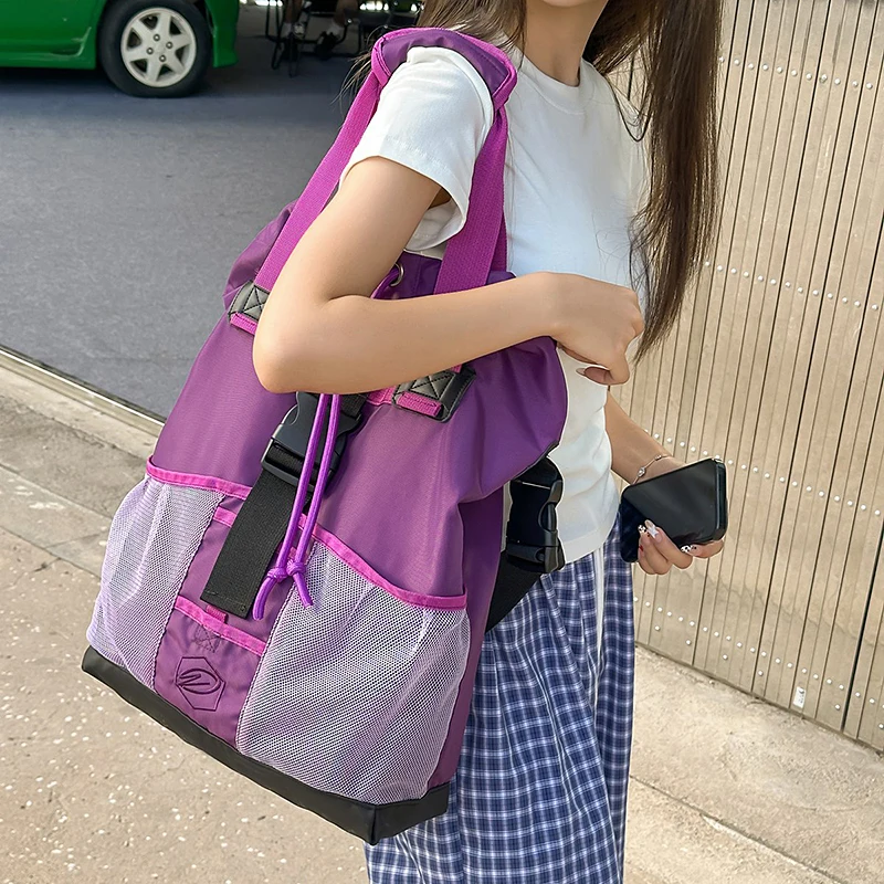 Sports Gym Shoulder Bag Large Storage Drawstring Outdoor Travel Short Distance Luggage Bags Hiking Commuting Beach Handbag
